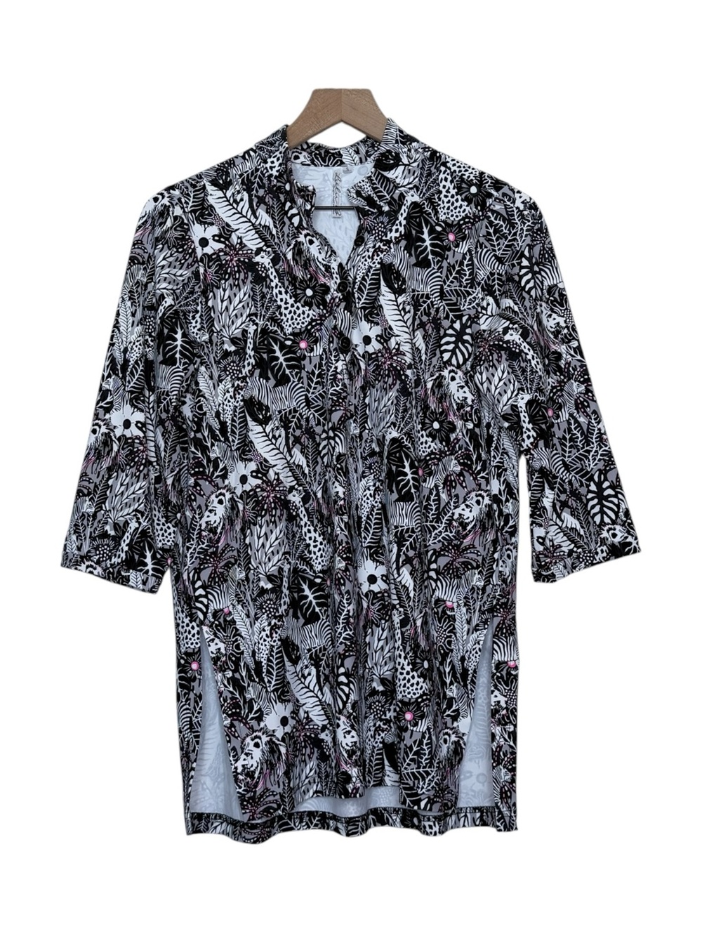 Lulu B Jungle Safari Print Button Tunic Small UPF 50+ Stretch Resort Coastal
